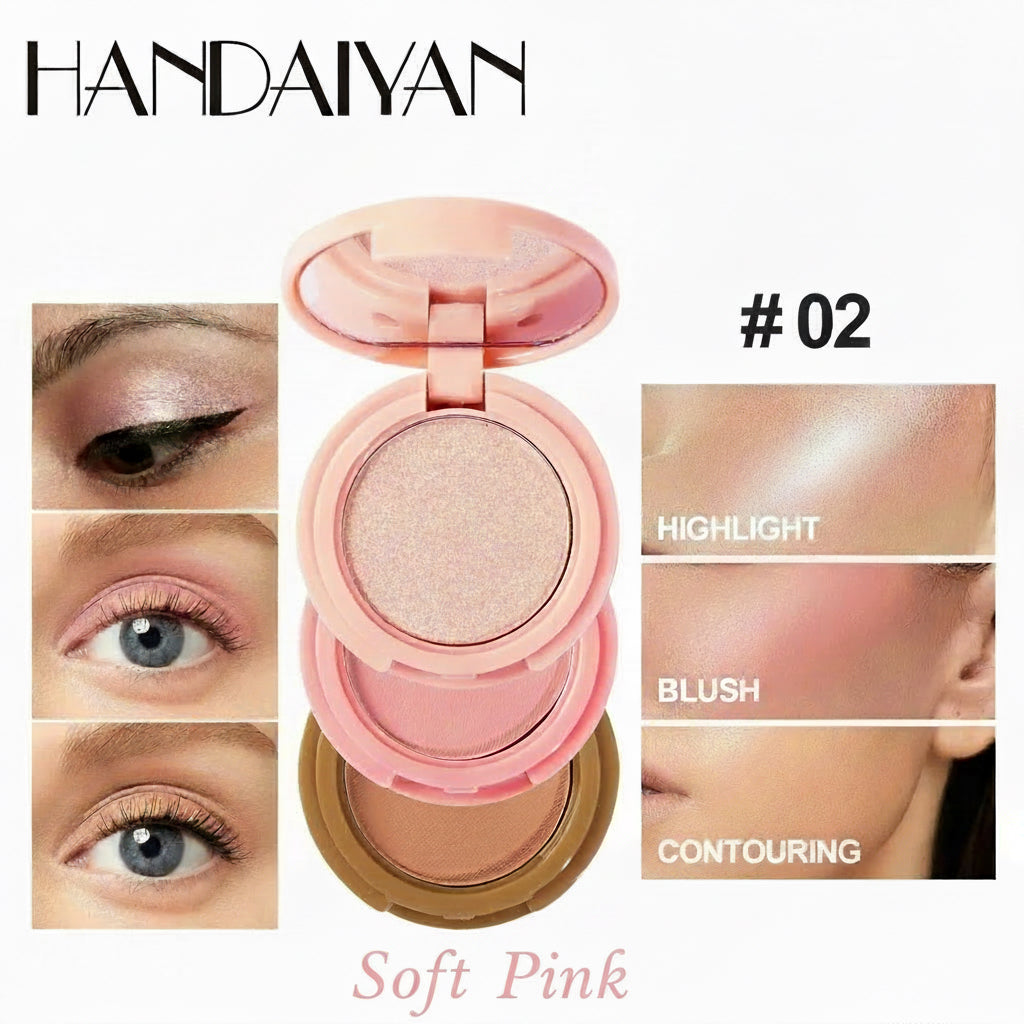 3 in 1 Matte Highlighter Contouring Blush Palette Pearly Shiny Eyeshadow Multifunctional Face Makeup Palette Female Cosmetic