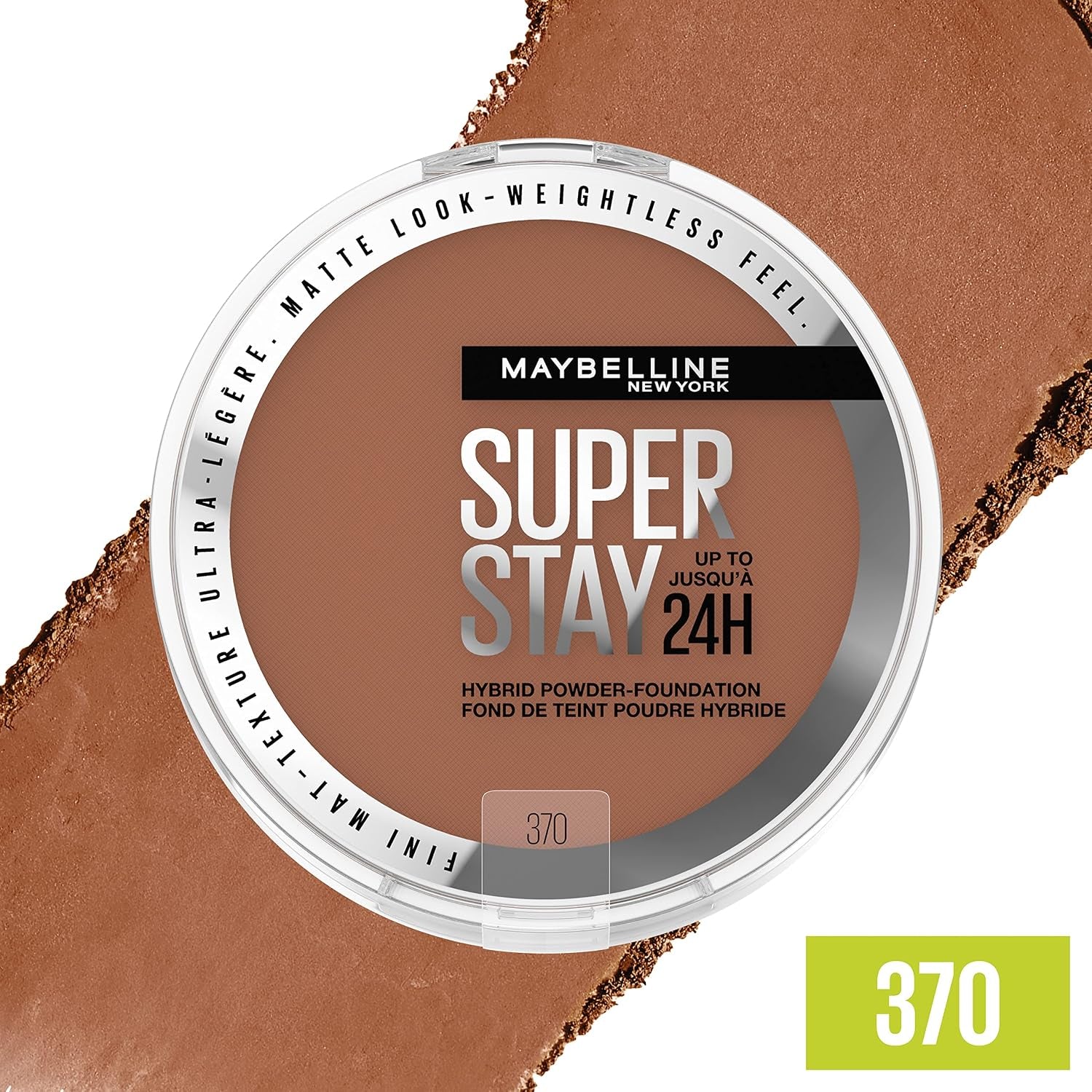 Maybelline Super Stay up to 24HR Hybrid Powder-Foundation, Medium-To-Full Coverage Makeup, Matte Finish, 370, 1 Count
