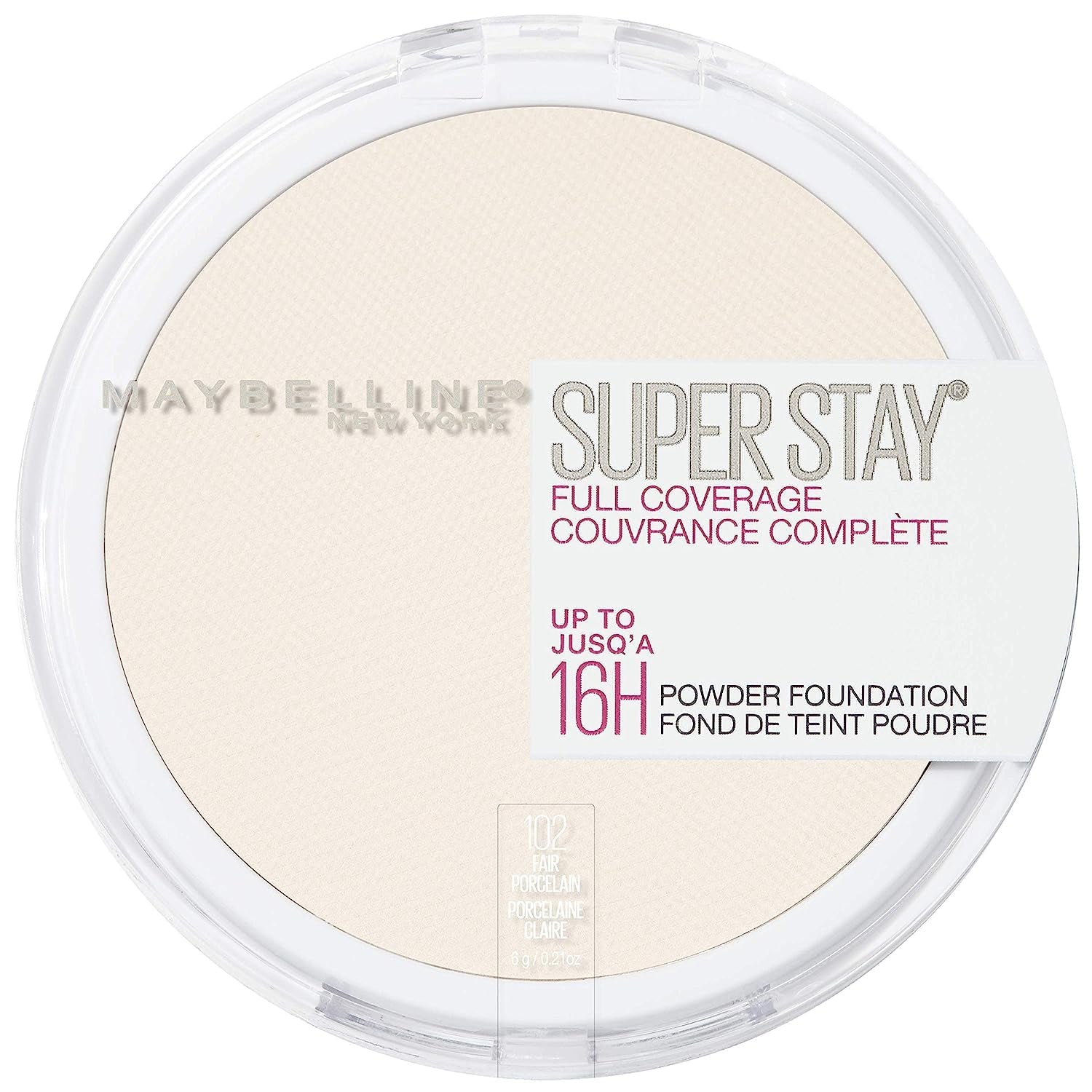 Maybelline Super Stay Full Coverage Powder Foundation Makeup, up to 16 Hour Wear, Soft, Creamy Matte Foundation, Fair Porcelain, 1 Count