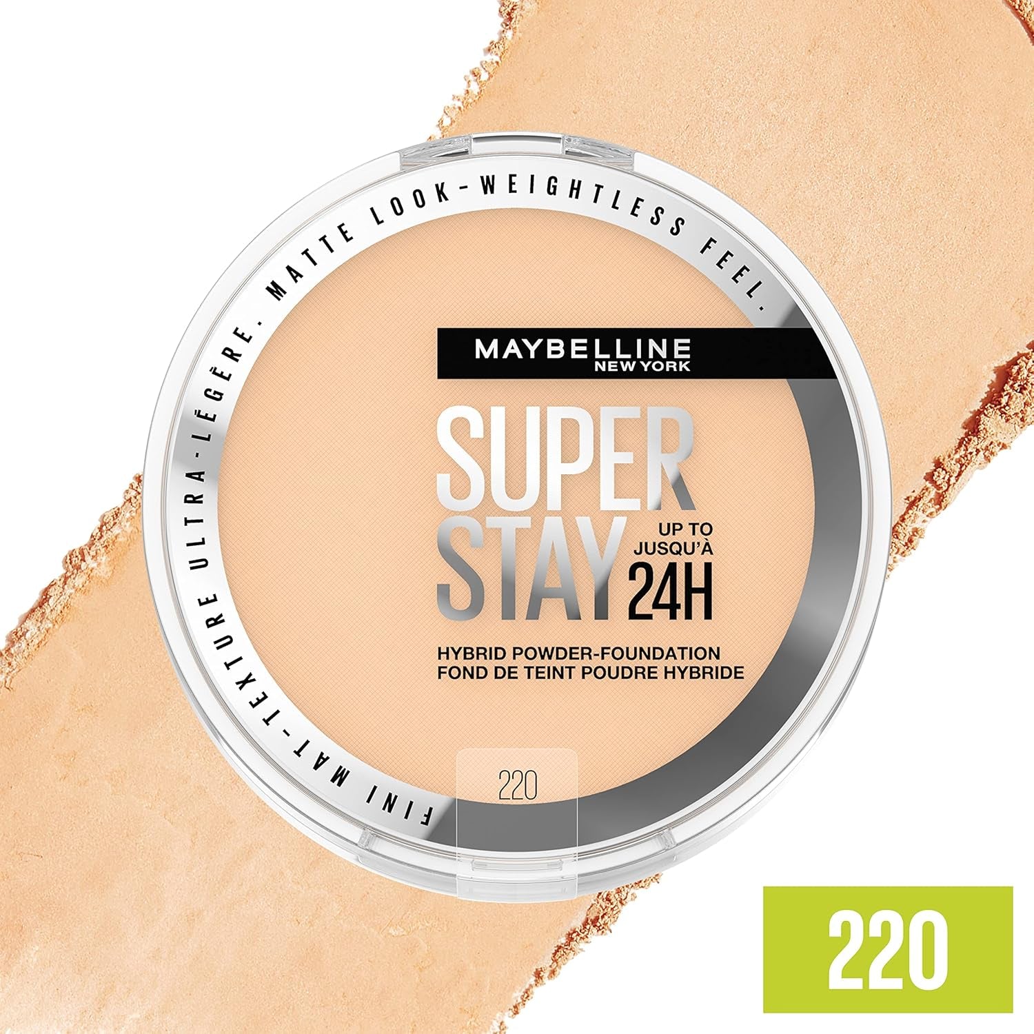 Maybelline Super Stay up to 24HR Hybrid Powder-Foundation, Medium-To-Full Coverage Makeup, Matte Finish, 220, 1 Count