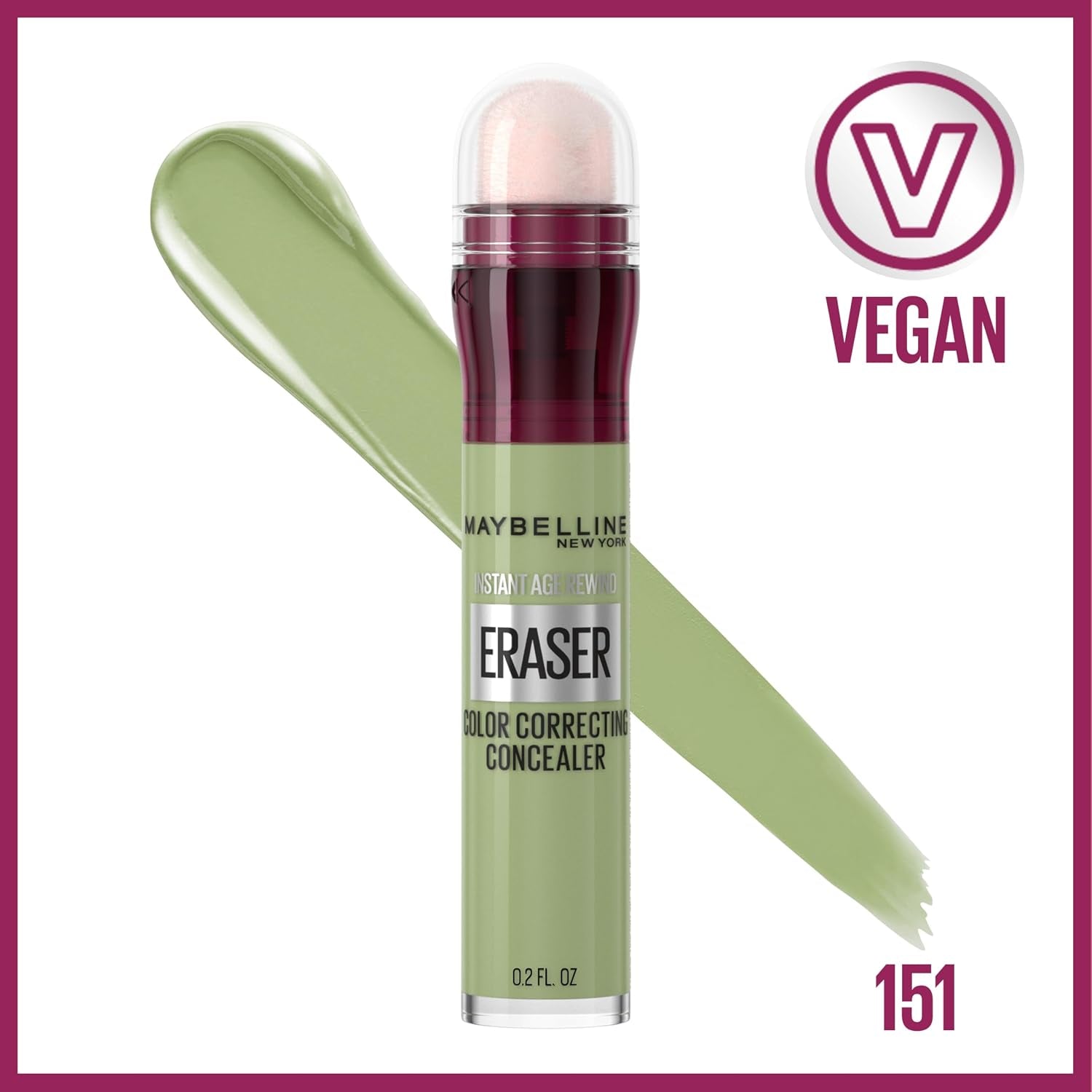 Maybelline Instant Age Rewind Instant Eraser Color Correcting Concealer, Crease-Resistant Coverage, up to 12HR Moisturizing Wear, Green Color Corrector, 151, 1 Count