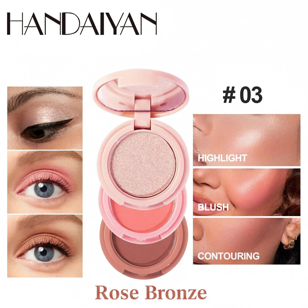 3 in 1 Matte Highlighter Contouring Blush Palette Pearly Shiny Eyeshadow Multifunctional Face Makeup Palette Female Cosmetic