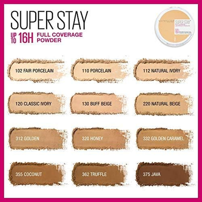 Maybelline Super Stay Full Coverage Powder Foundation Makeup, up to 16 Hour Wear, Soft, Creamy Matte Foundation, Fair Porcelain, 1 Count